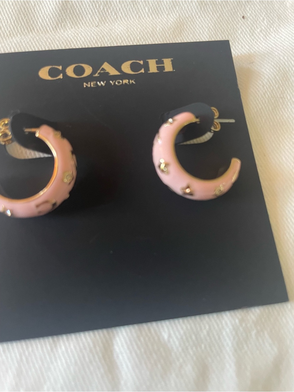 Coach Pink Enamel Hoop Earrings with Gold Studs
